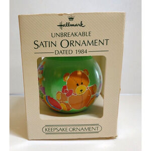 Grandchild's 1st Christmas Ornament In Box 1984 Hallmark Teddy Bear Santa Satin